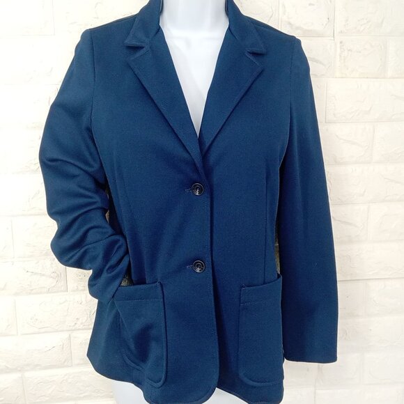 Vintage '70s Cricket Lane Blazer Jacket Dbl-Knit Polyester Pockets Navy (S/4) - Picture 2 of 8
